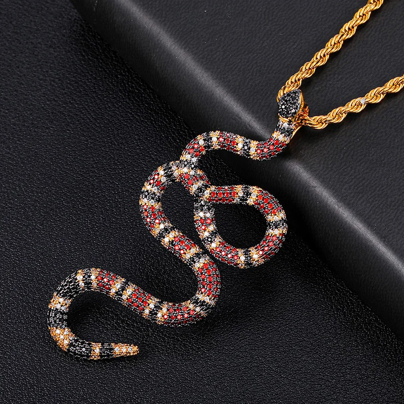 D Z Hip Hop Coral Snake Pendant Bling Cubic Zirconia Iced Out In White Gold Color Necklaces Pendants For Men Jewelry With 250220