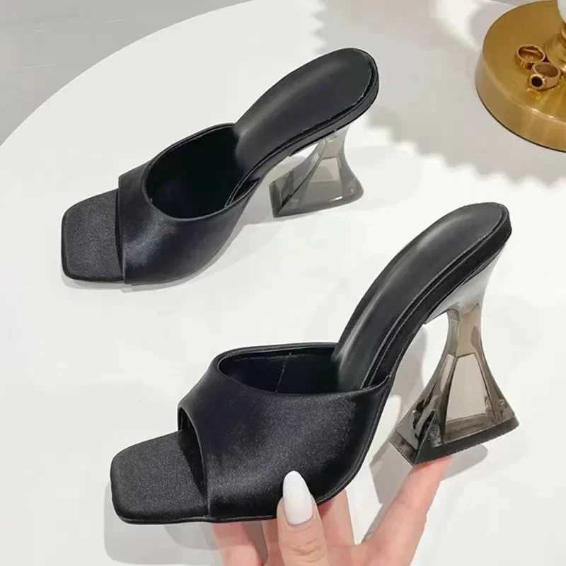 Slippers 2024 New Fi Square Open Toe Sandals Summer Casual Cfortable Party Dress Wens High H Y250215