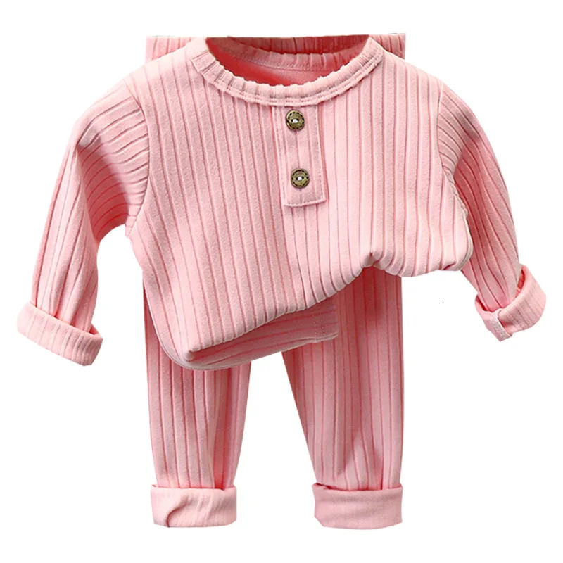 Autumn 2025 Ins Children Baby Girls 2PCS Pajamas Set Cotton Solid Bottom Tops Stretch Warm Pants Suit Kids Girls Homewears 250219