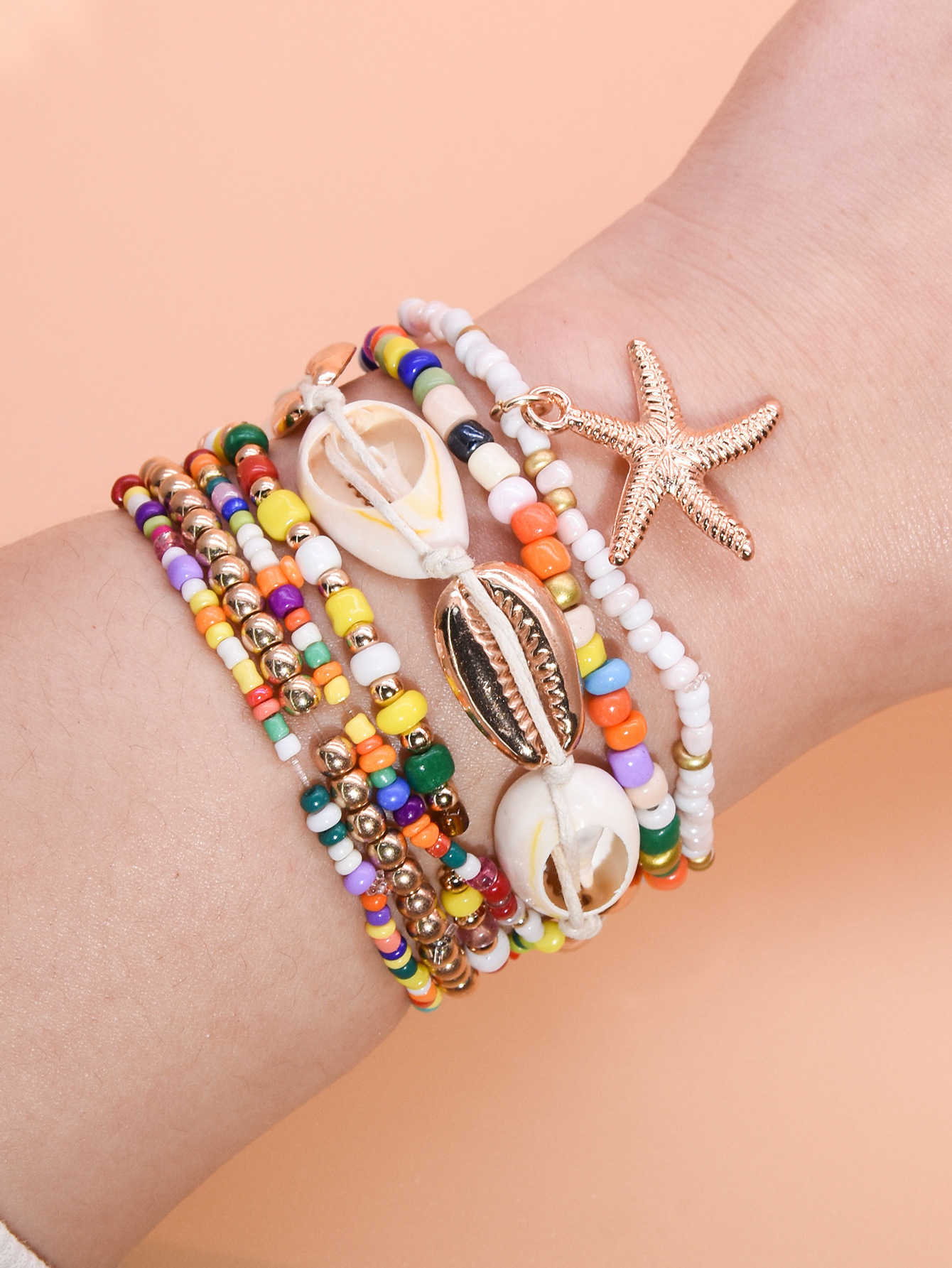 Charm Bracelets Bohemian Beach Style Bracelet Set Summer Dopamine Sea Star Rice Bead Shell Hand Rope Six Piece Set for Women H25220