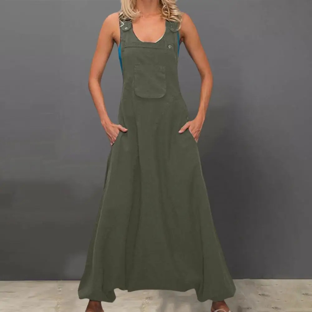 Womens Halter Jumpsuit Sleeveless Harem Pants Side Pocket Loose Workwear Long Jumpsuits Casual Cloth Female Vintage Rompers 250220