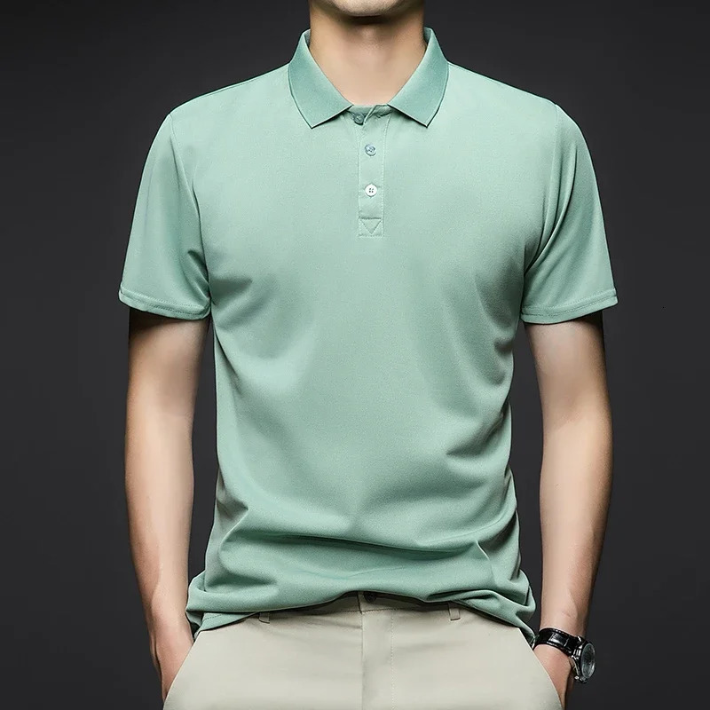 Mens Fashion Solid Short Sleeved Polo Shirt Summer Breathable Comfortable Top 250220