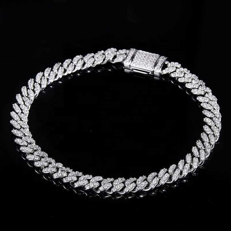AAA GEMS 8mm Hip Hop Iced Out Diamond Cuban Link Bracelet Fine Jewelry Miami Solid Gold VVS Men Moissanite Bracelet