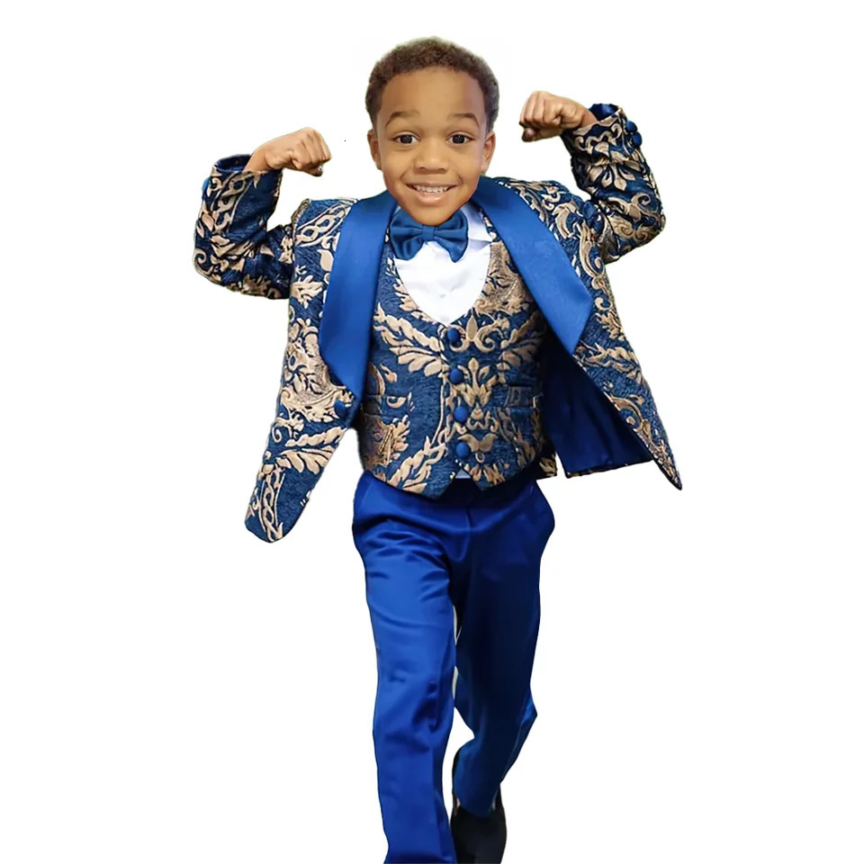 Jinhua Boys Suit 3 Piece Set Jacquard Blazer Wedding Kids Tuxedo Formal Jacket Pants Vest 2-16 Years Old Custom Dress 250219