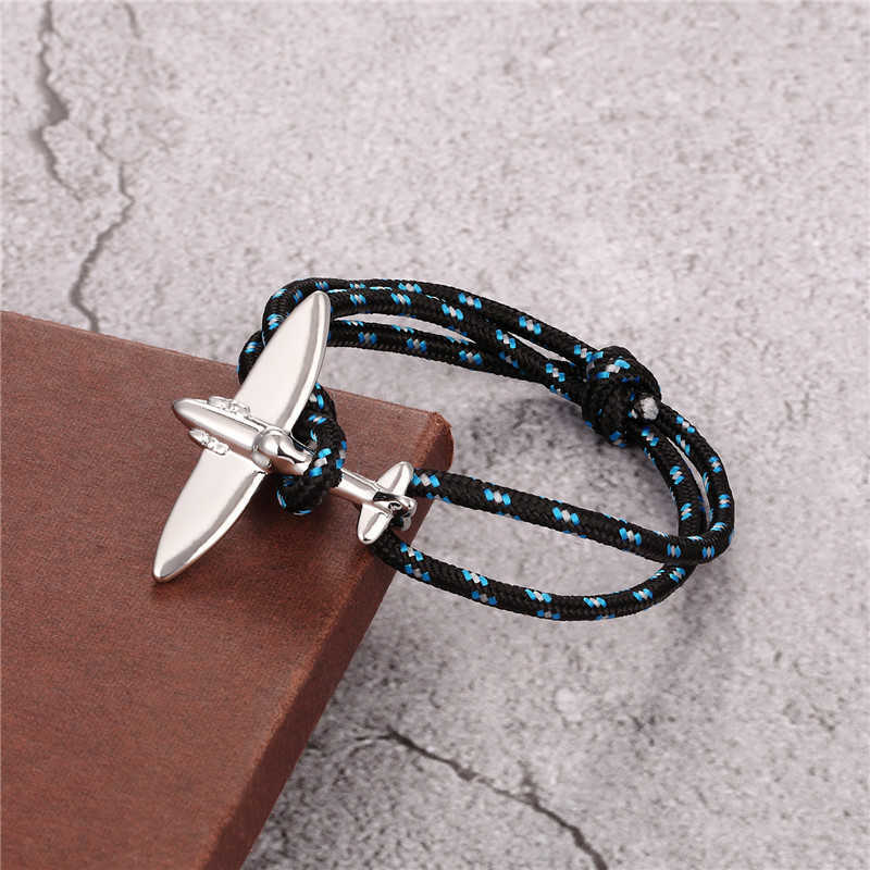 Charm Bracelets New popular jewelry pirate ship anchor style bracelet fashionable silver airplane buckle bracelet hand rope H25220