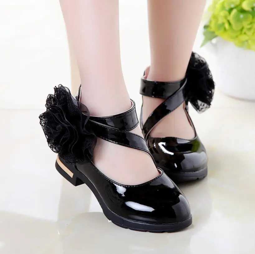Kids Shoes Girls High Heel Princess Flower Shoes Fashion Children Shoes Leather Fashion Girls Party Dress Wedding X250220