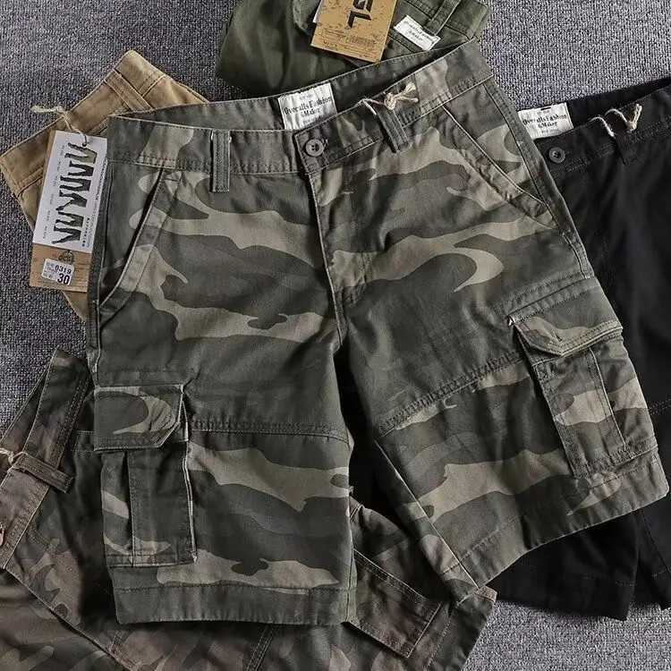Harajuku Fashion Streetwear Summer Shorts Mens Camo Cargo Knee Length Work Twill Cotton Loose Fit Camouflage Shorts for Men X250220
