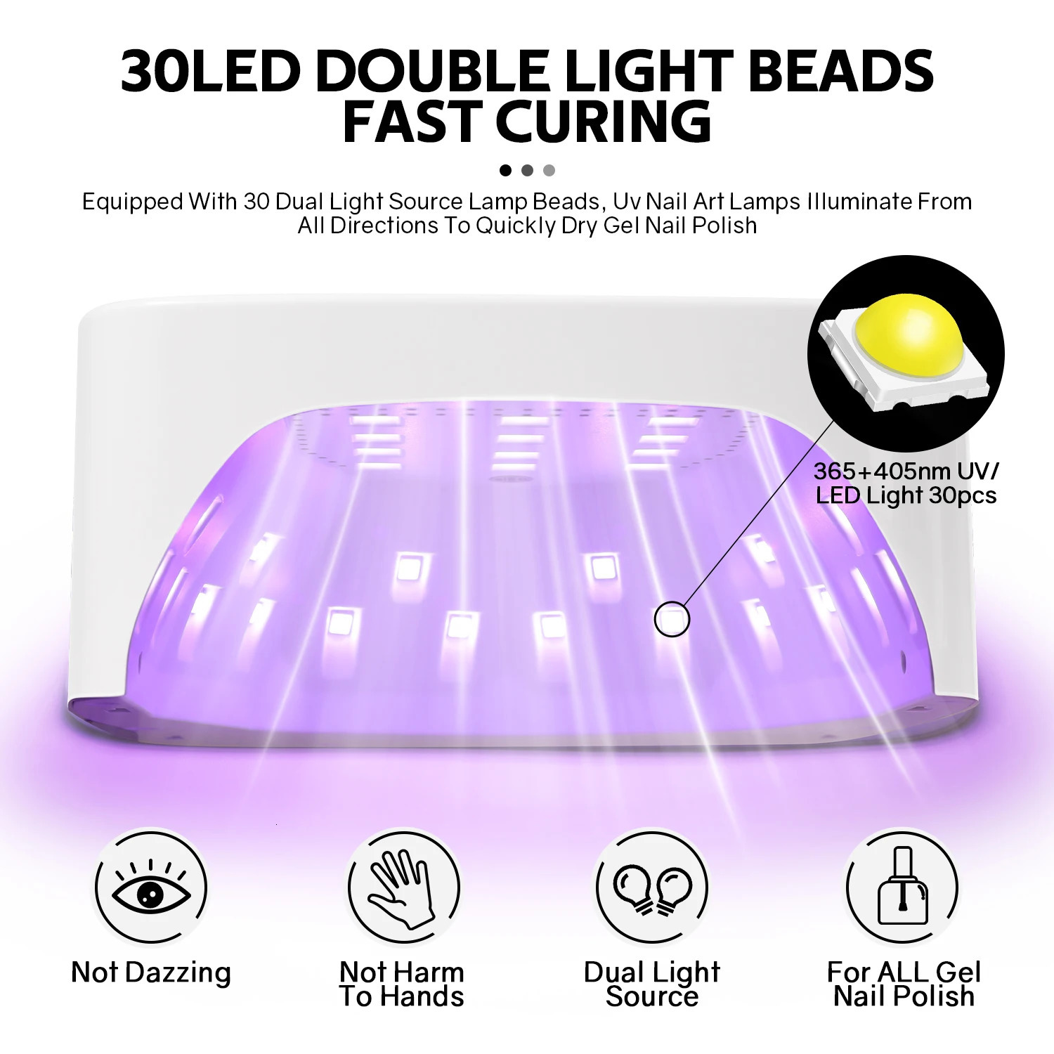 120W UV LED Nail Lamp Professional 30 LEDs Nail Dryer with 3 Timer Settings Rechargeable Manicure Lamp for Curing All Nails Gel 250214