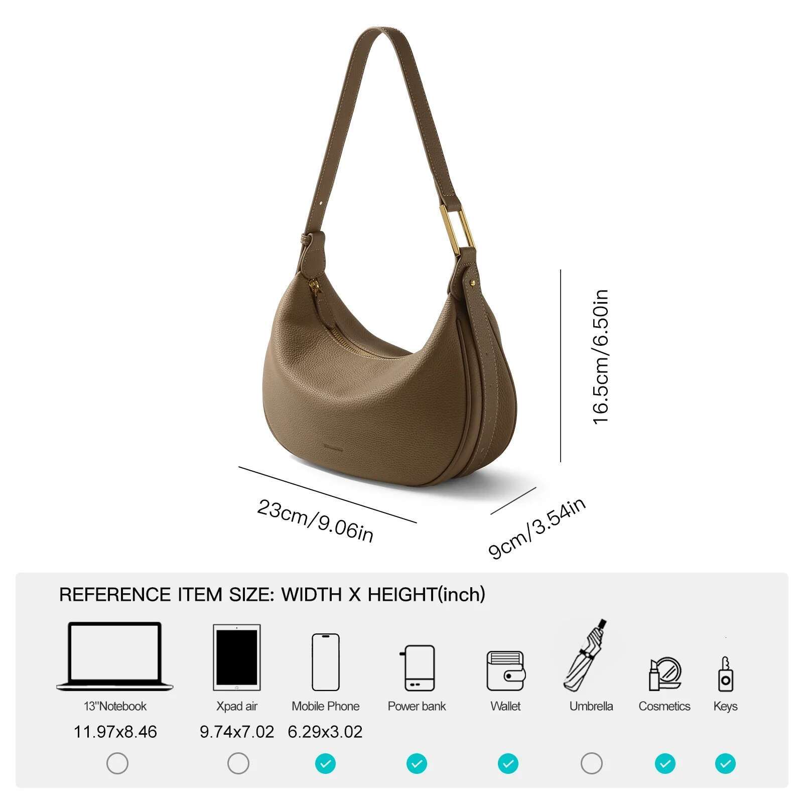 ITAMOOD Women Underarm Genuine Leather One Shoulder Crossbody Moon Bag High Grade Dumpgs Handbag For Cosmetic Storage