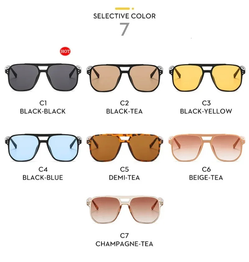 Vintage Square Sunglasses for Women Men Thick Frame Double Bridges Eyewear Female Chic Polygon Sun Glasses UV400 Shades 250219