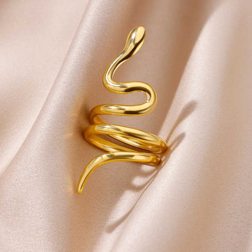 Snake Rings for wen Men Gold Color stainless steel Open Adjustable Rings Vintage Gothic Punk Party Aesthetic Jewelry Gift X250220