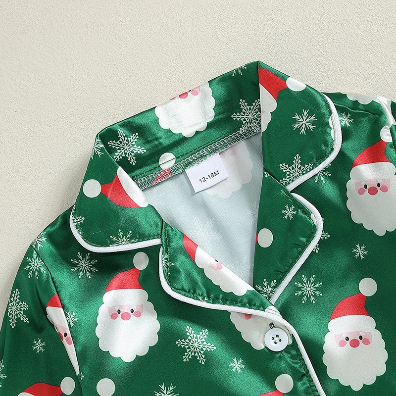 -06-19 Lioraitiin Kid Boy Girl Christmas Pajamas Set Snowman Print Long Sleeve Button Down Tops Elastic Waist Pants Set 250219