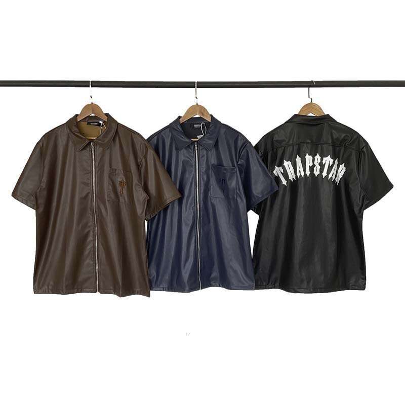 New Tra Zipper Men's Casual Collar Leather Shirt for Summer