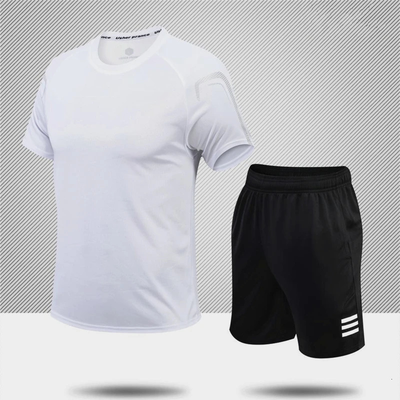 Quick drying mens short sleeved running sportswear sports training set fitness suit 250220
