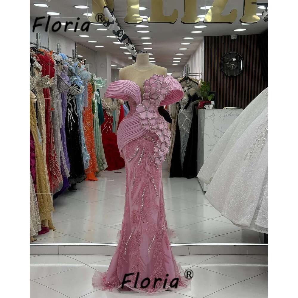 Scoop Pink Necke Mermaid Dresses Dubai D Wer Applique Evening Party Gown Vestido De Noche Customized e