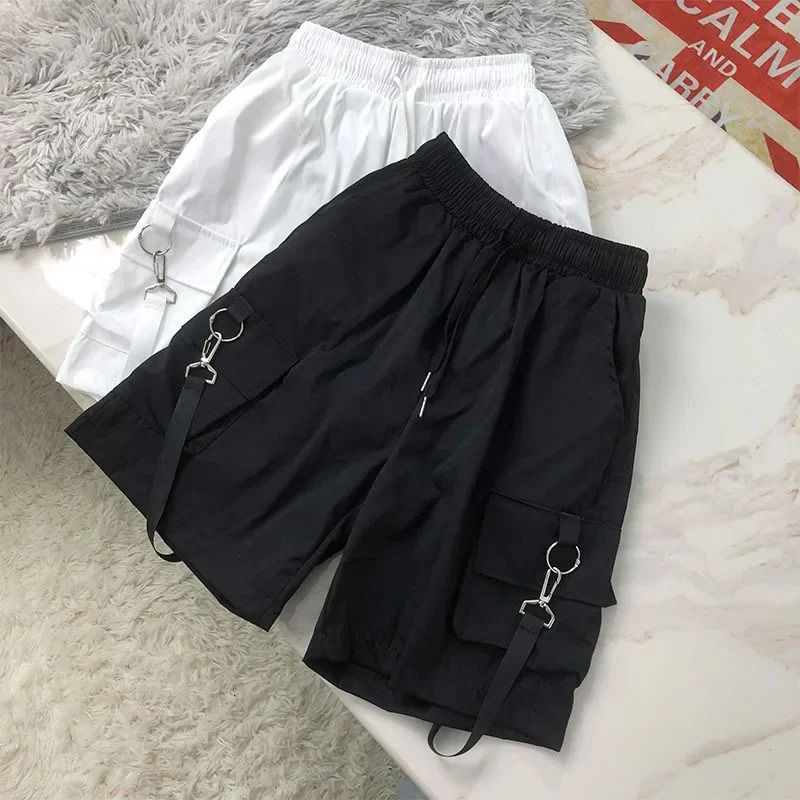 Lucyever Black White Summer Cargo Shorts Women Harajuku Streetwear Unisex Hip Hop Shorts High Waist Baggy Wide Leg Short Pants 250219