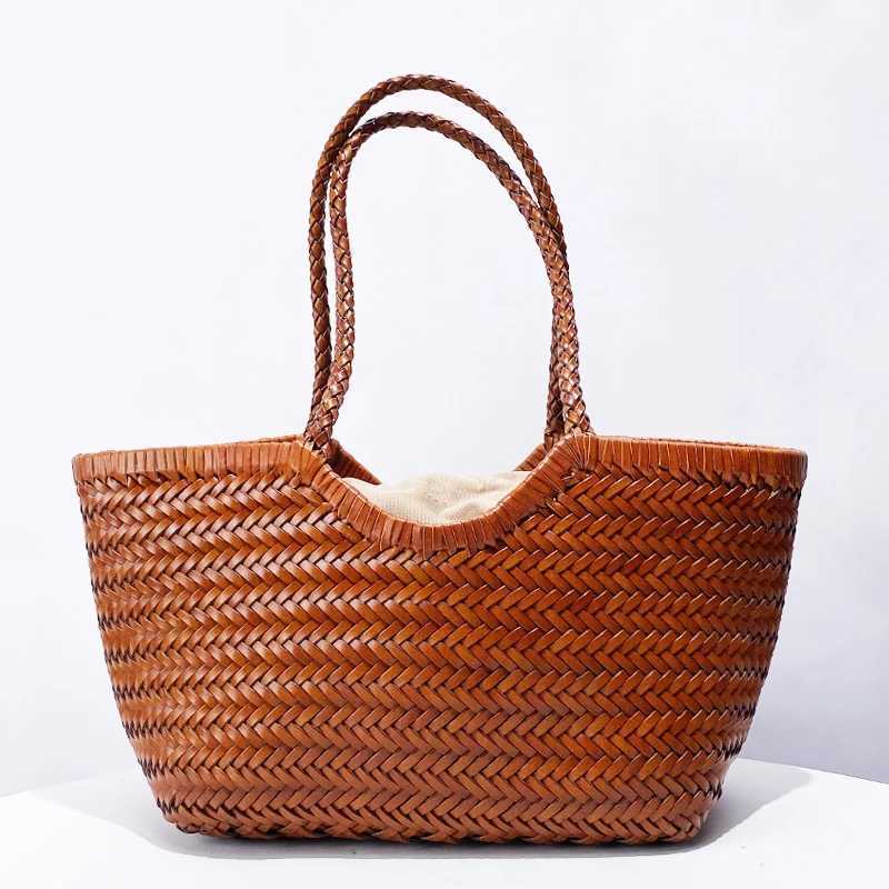 Genuine Leather Handwoven Tote Bags For Women Luxury Designer Handbag Purse 2024 New In Cowhide Braid With Inner Pocket Shoulder Z250219