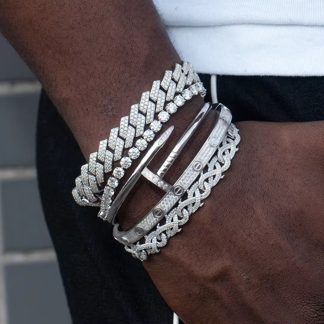 10/12/16/19MM Two Rows VVS Iced Out Dia Sterg Sier Men Necklace Miami Moissanite Cuban k Chain