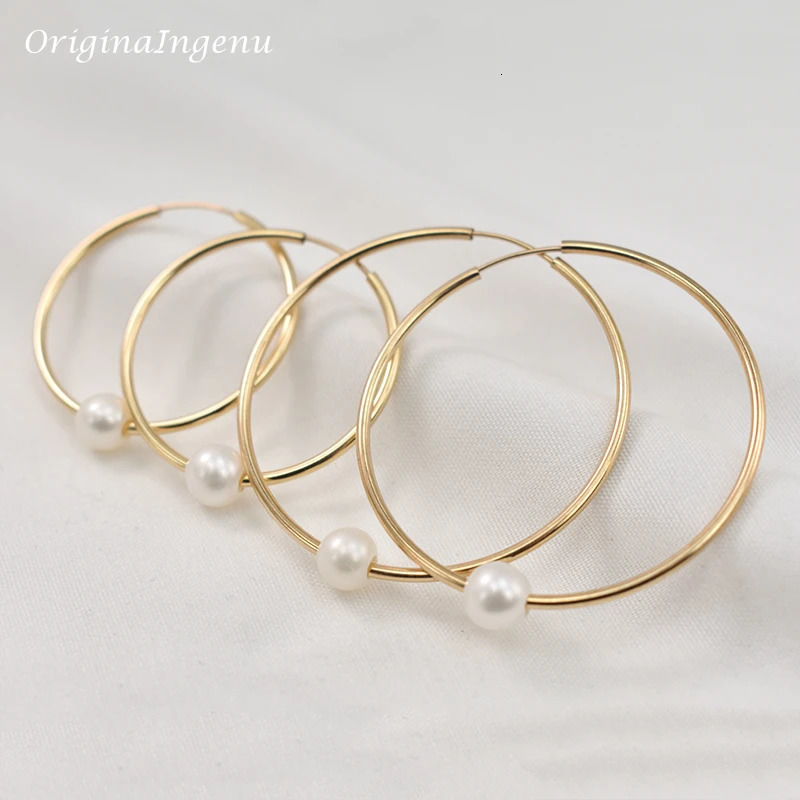 14K Gold Filled Hoop Earrings Natural Pearl Jewelry Gold Hoop Earrings Brincos Pendientes Earrings Boho Earrings Gold Jewelry 250219