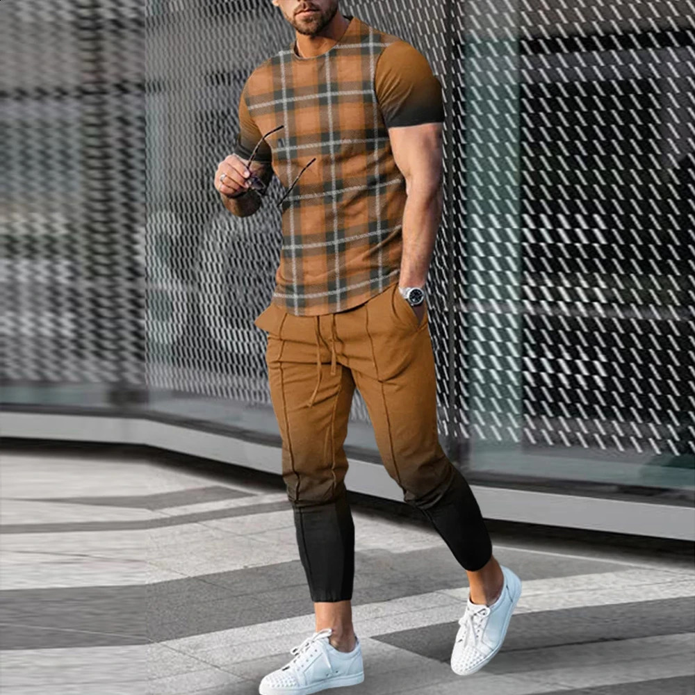 Summer Fashion Casual 3D Print Men Sportswear Set Short-Sleeved T Shirt Pants 2-Piece Set Oversized Pullover Men Clothing 250220
