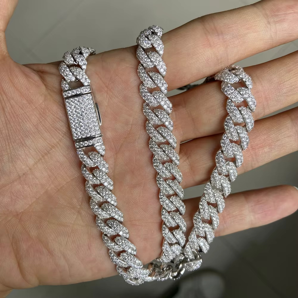 10mm Width Moissanite Solid Sier S Platinum Plated Hip Hop Cuban Chain
