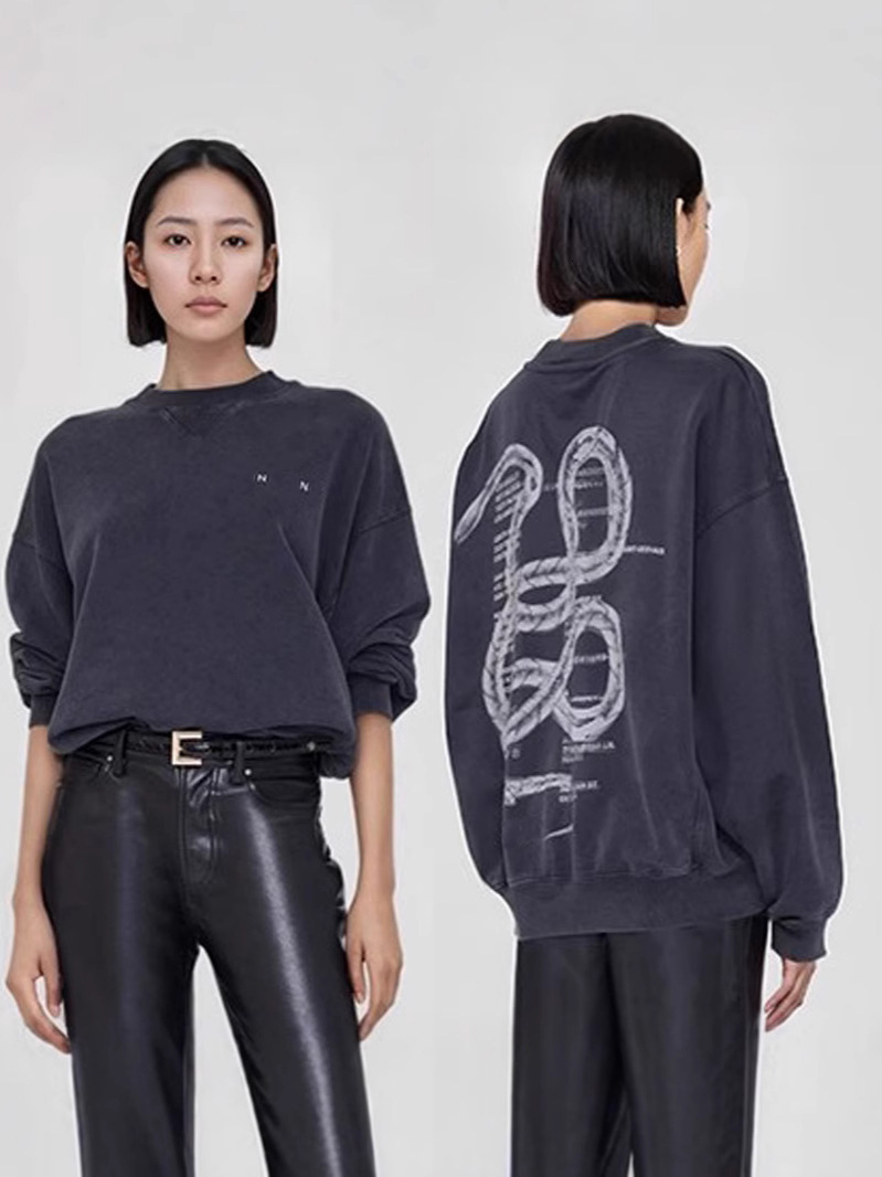 Aninelys Binglys Sweatshirt Spring Op Designer Cotton Pullover Jumper Bing Graffiti Letter Print Wash Water Stir Fry Color Old Black Hoodies Vintage Retro Style