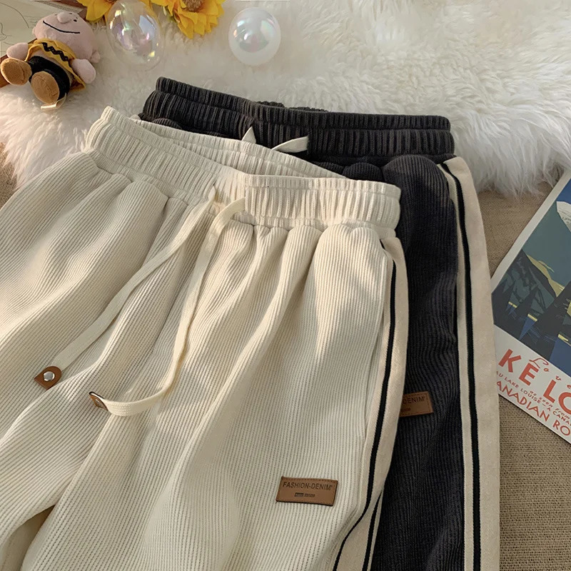Baggy Striped Corduroy Sweatpants Autumn Men Casual High Street Harem Trousers Gym Y2K Vintage Womens Pants 250220
