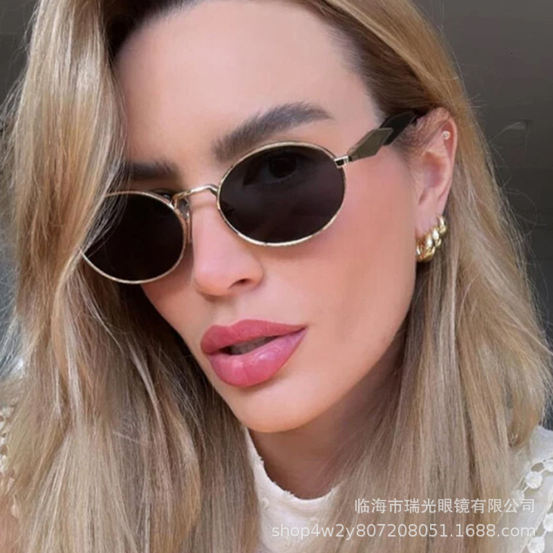 Oval Sunglasses Metal Ins Net Red With 2025 New Street Shot Sunglasses Trend Retro Sunglasses Women