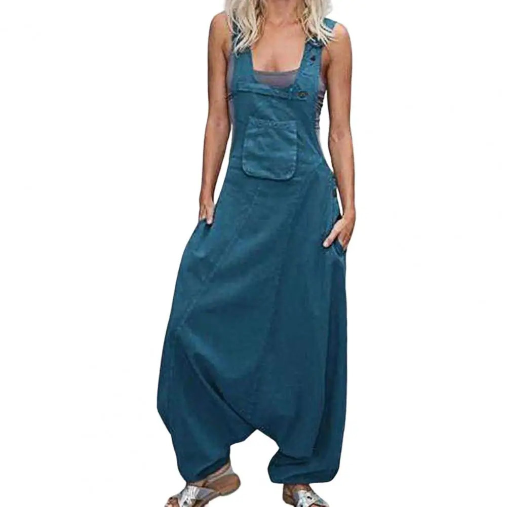 Womens Halter Jumpsuit Sleeveless Harem Pants Side Pocket Loose Workwear Long Jumpsuits Casual Cloth Female Vintage Rompers 250220