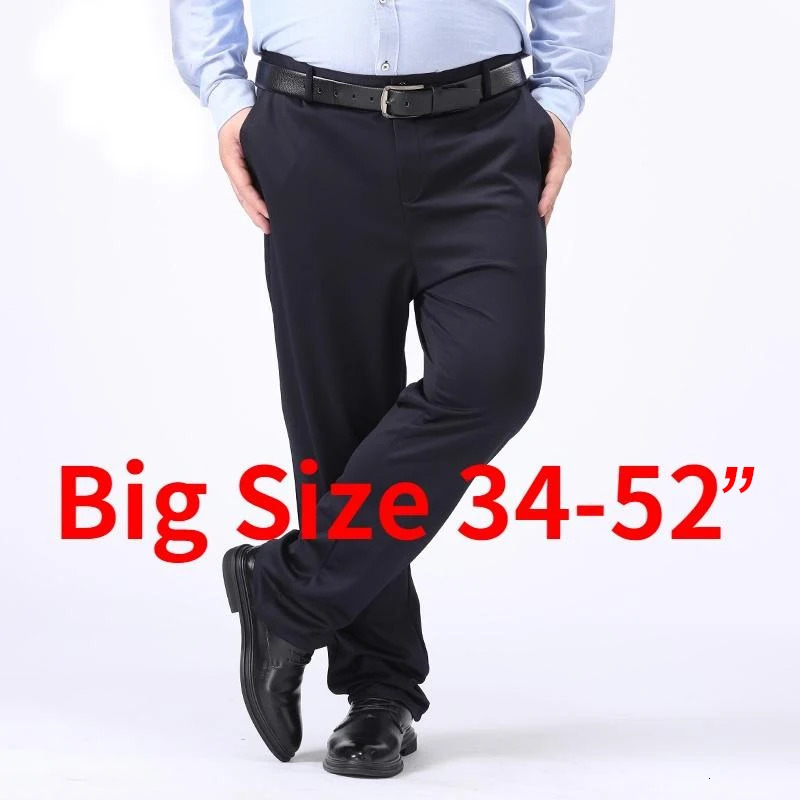 Plus Size 48 50 52 Mens Black Long Pants Casual Business Suit 250219