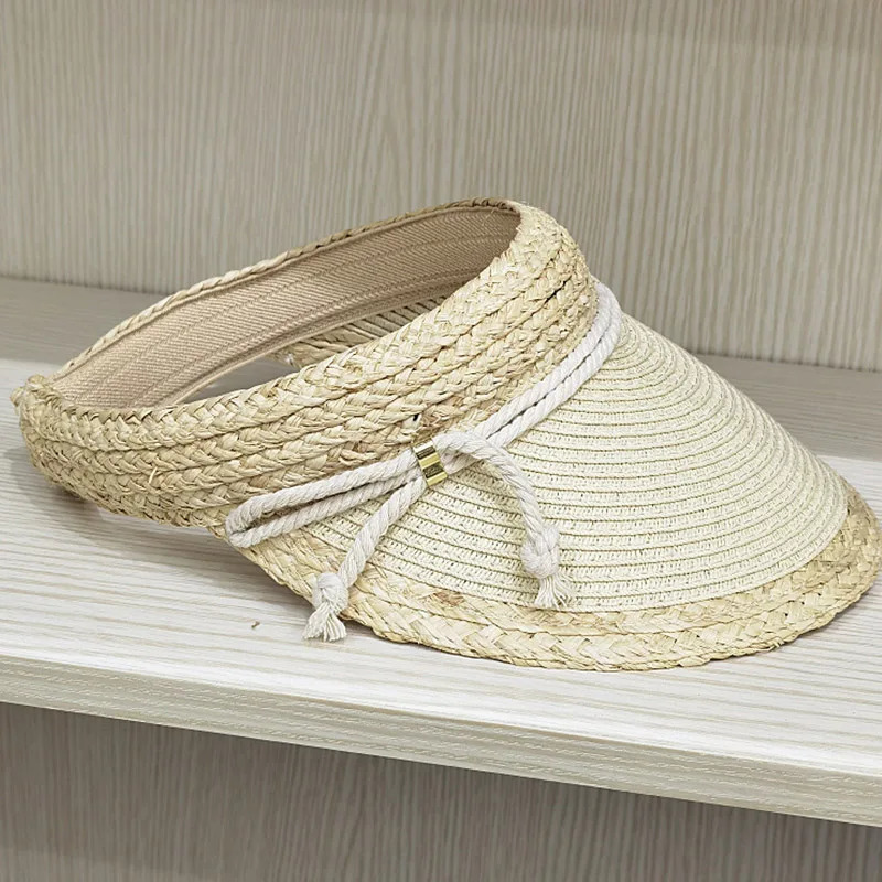 6 Color Straw Visor Hat Cord Band Sun Cap Sunshiny Holiday Beach Cap Women Girl Two Tones Patchwork Summer Cap Free Size 250219