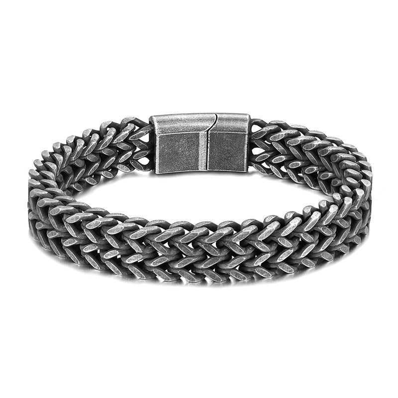 Charm Bracelets Mens gold plated stainless steel woven double row positive and negative keel magnet buckle bracelet H25220