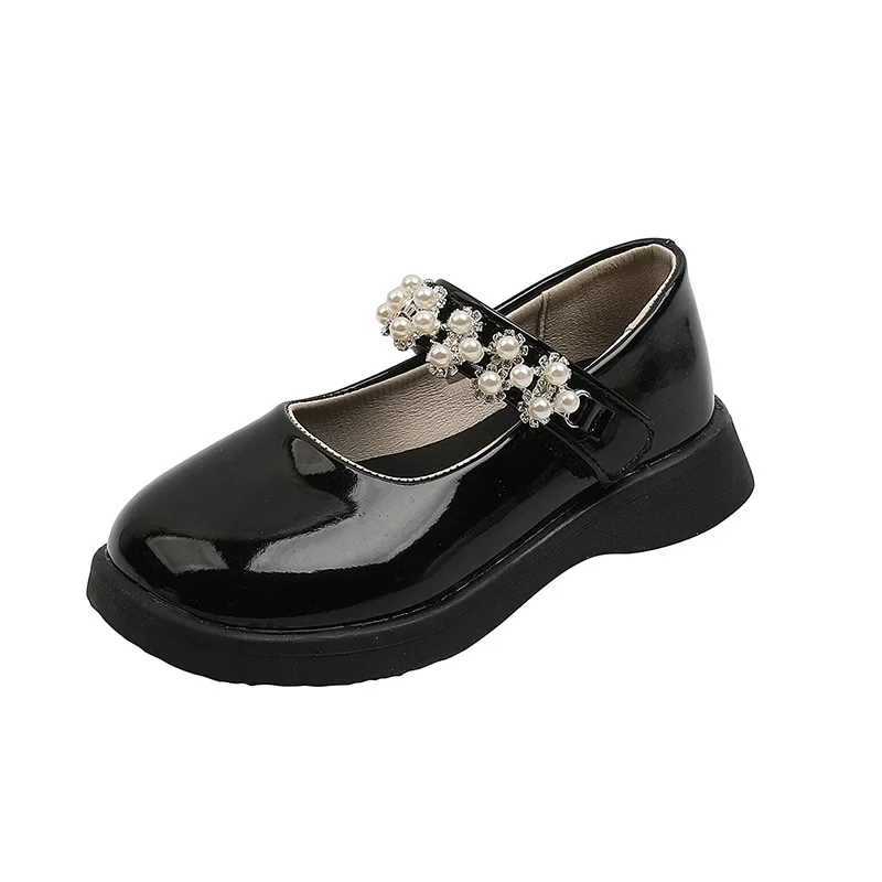Girls patent leather shoes for wedding parties black and white school shoes childrens pearl princess shoes fashion version Mary Jens X250220