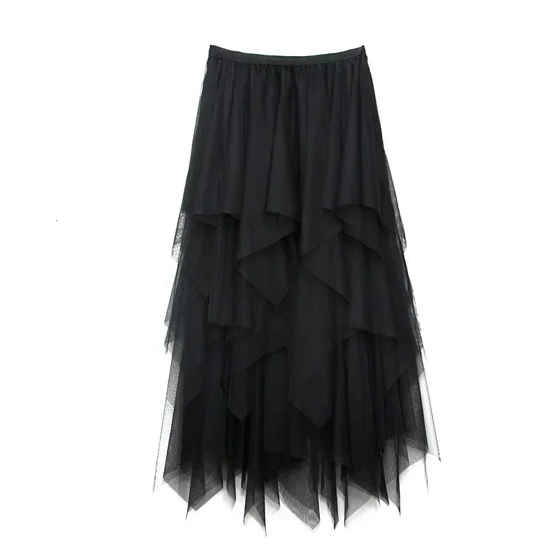Fashionable summer Tutu womens skiing Harajuku sheer bottom Faldas casual high waist Midi mesh clothing Saia Jupe 250220