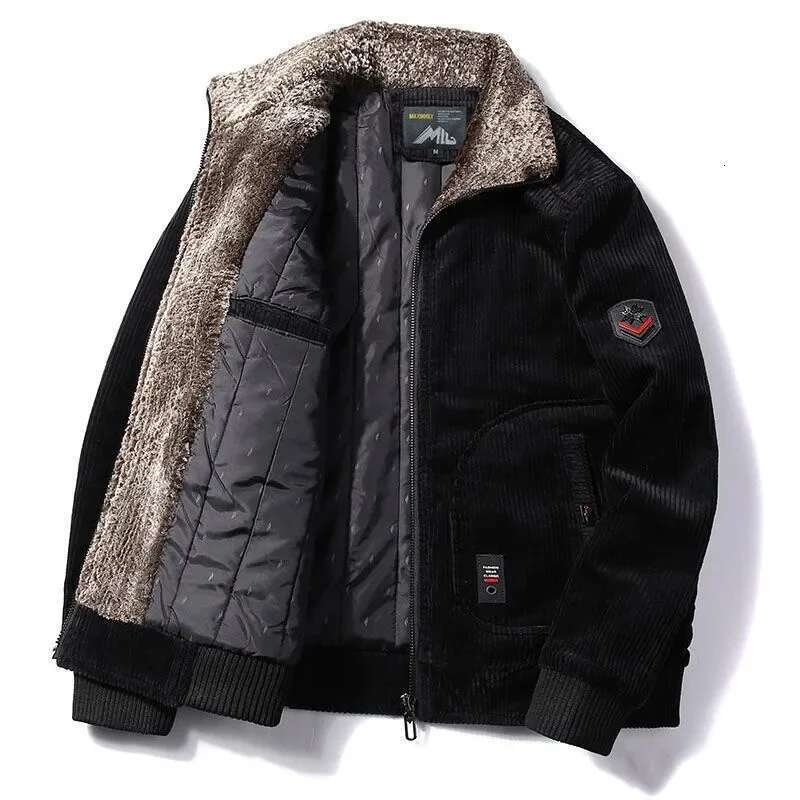 Men's ribbed velvet warm windbreaker, warm jacket, leather collar, casual jacket, plus size, winter