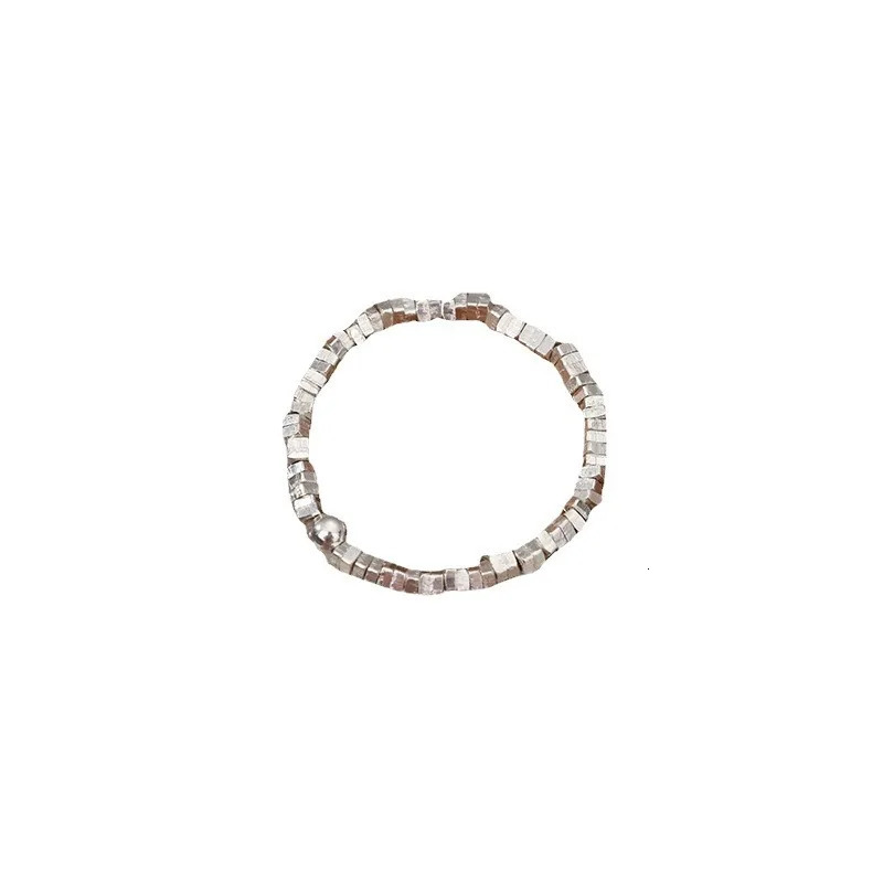 Square geometric ring niche n luck beads elastic rope plain ring 250213