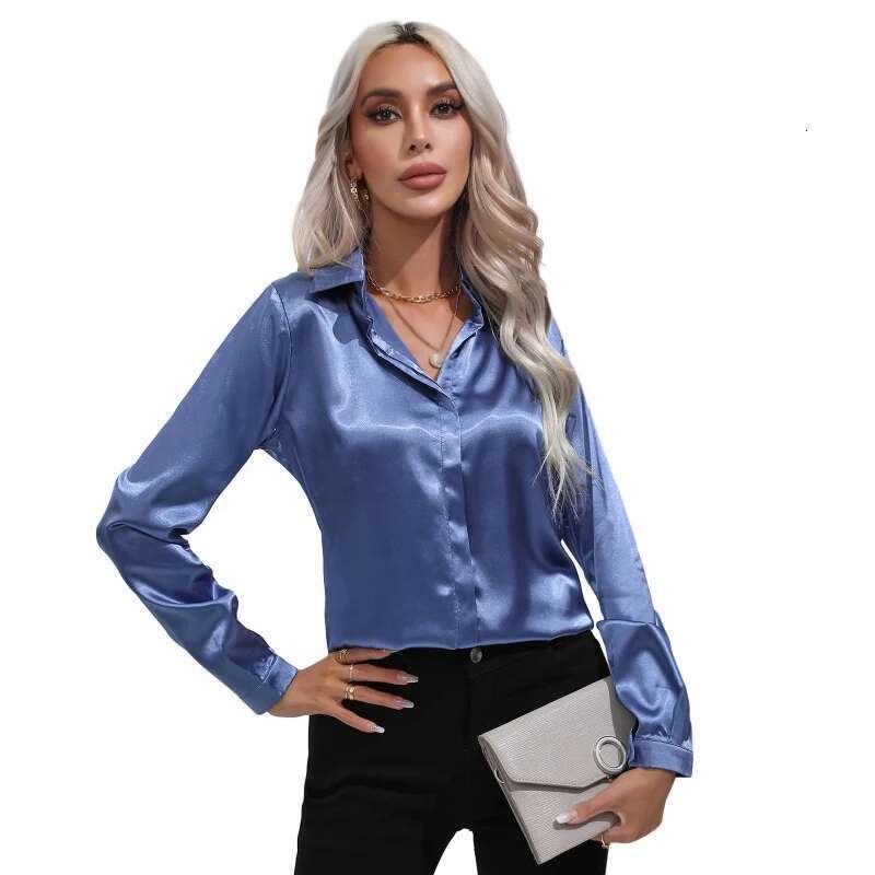 Satin Silk Button Down For Women Dress Long Sleeve Blouses Female Shirts