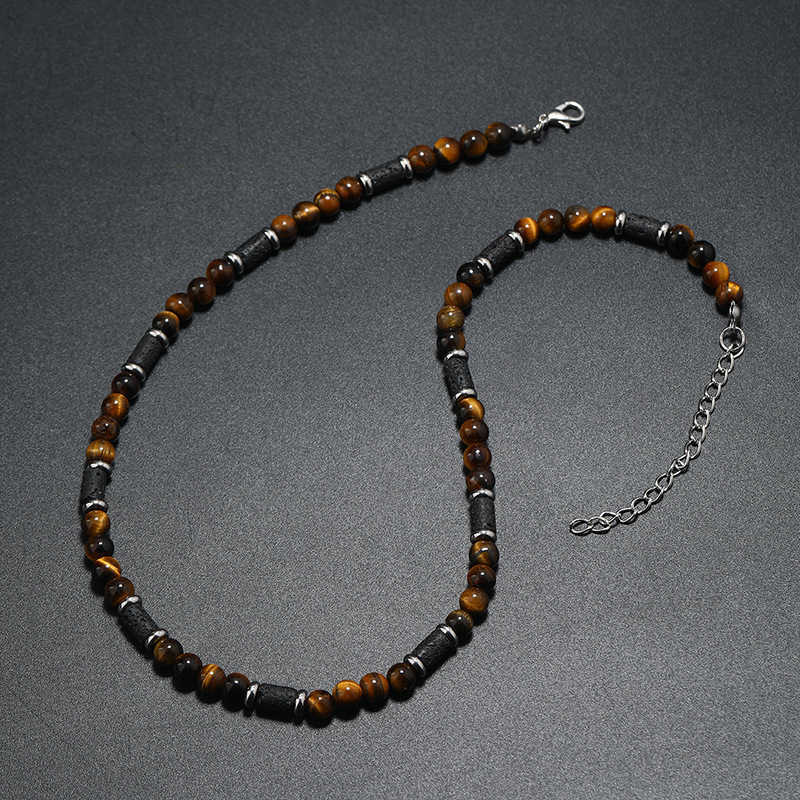 Pendant Necklaces New Tiger Stone Natural Stone Necklace Bohemian Fashion Trend Design Beaded Simple Necklace for Men H25219