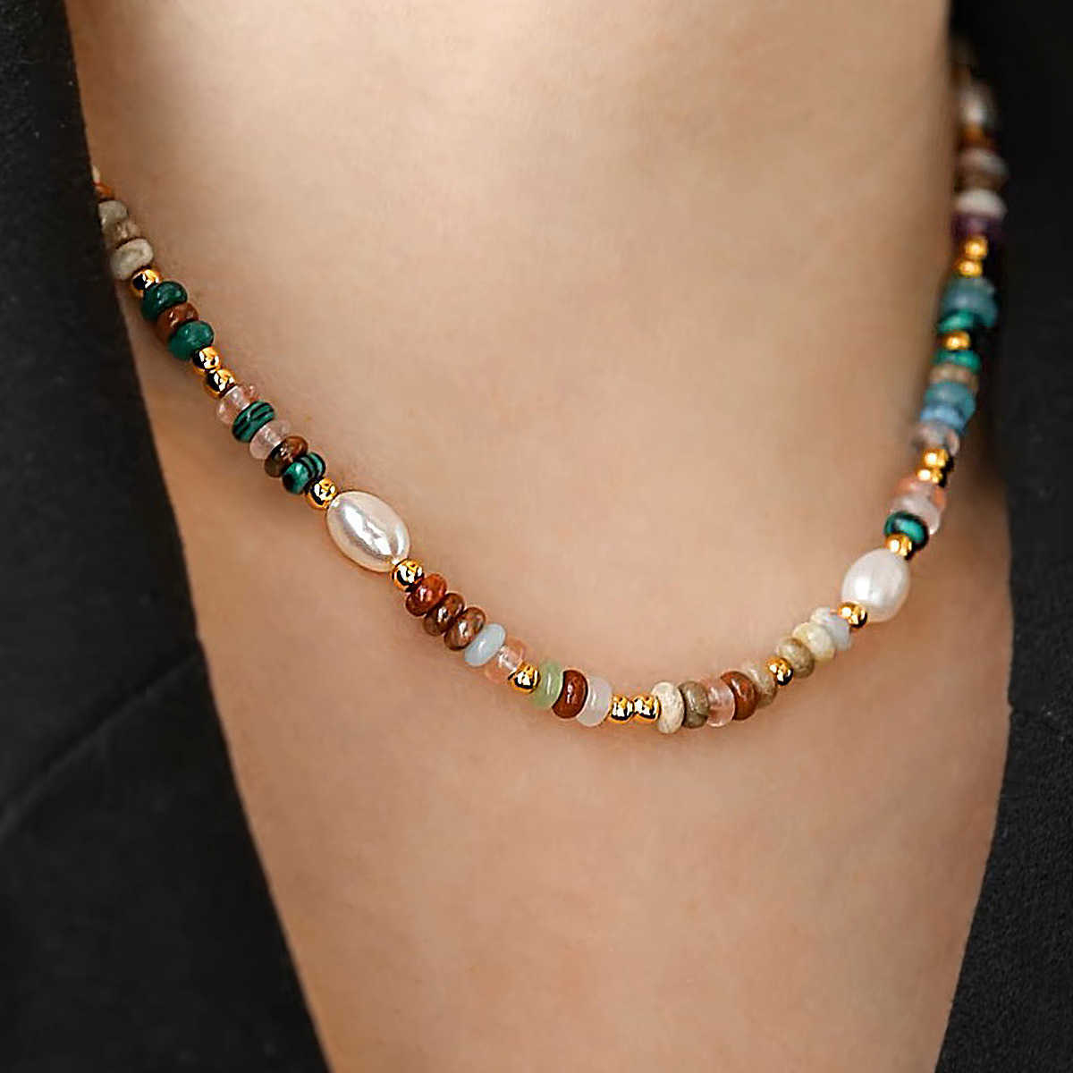 Pendant Necklaces Spring and summer dopamine colored agate bead necklace for women versatile and high-end freshwater pearls that do not fade collarbon