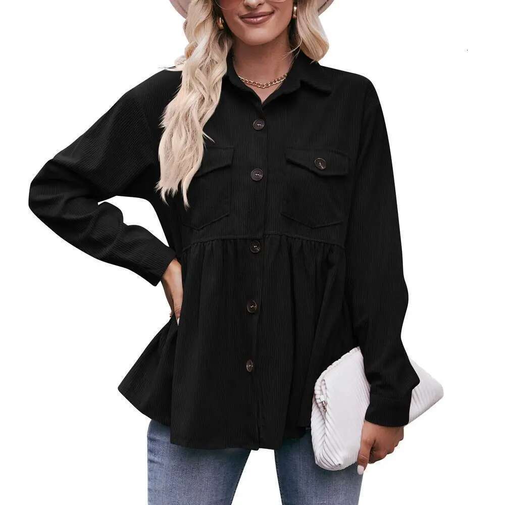 Autumn Winter Women's Corduroy Shirt 2024 New 2 Pocket Lapel Single-Breasted Thicken Blouses Female Warm Long Sleeve T-Shirt