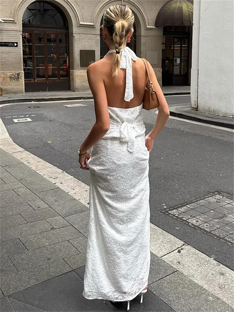 Tossy White Printed 2 Piece-Set Long Skirt Female Lace-Up Backless Sexy Tank Top And High Waist Slim Maxi Skirt Sets Womens 250220