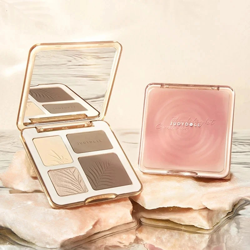 Judydoll Highlighter EyeshadowContour 3d Bronzer Palette Nude Makeup Natural Rendering Long-Lasting Waterproof 4 in 1 Cosmetics 250214