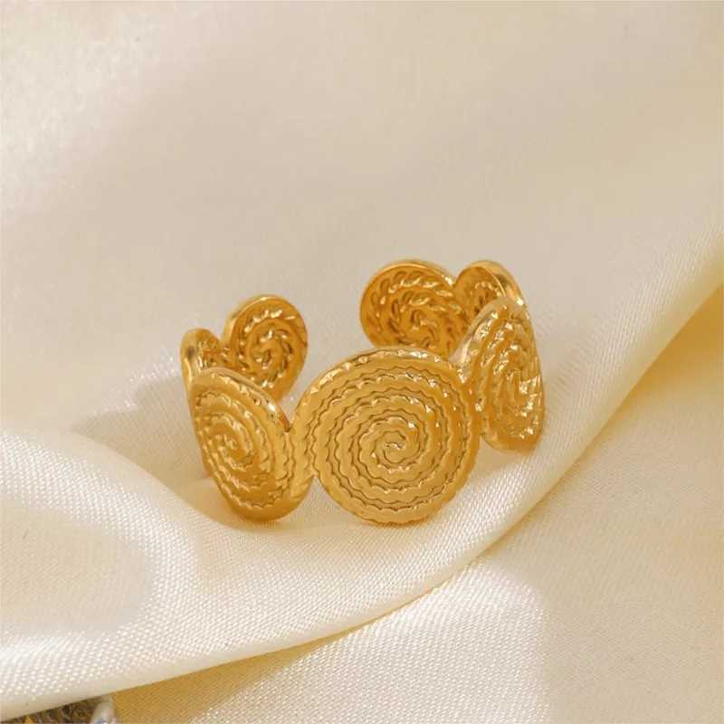 ANENJERY 316L Stainless Steel Tree Layer Splicing Screw Thread Round Open Ring for Wen Niche Retro Ring Party Jewelry X250220
