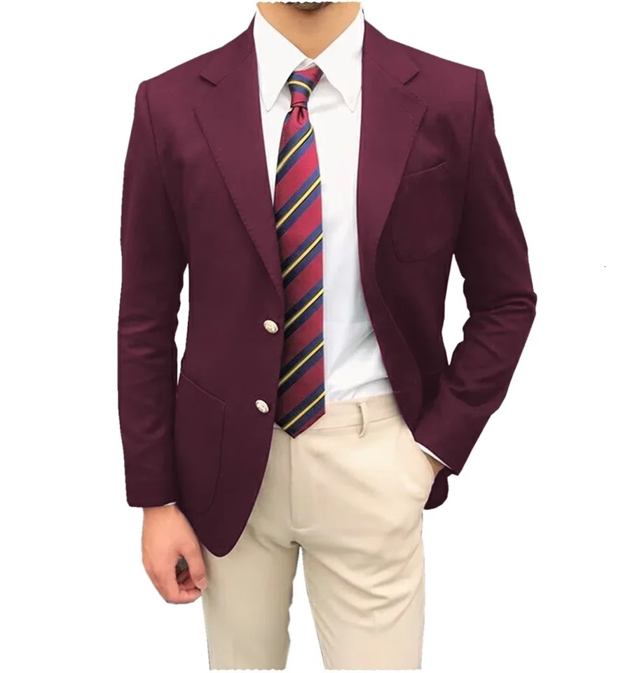 Red Mens Suit Single Breasted Notch Lapel Jacket Business Casual Blazer Coat High Quality Fashionable Slim Fitting Tuxedo 250220