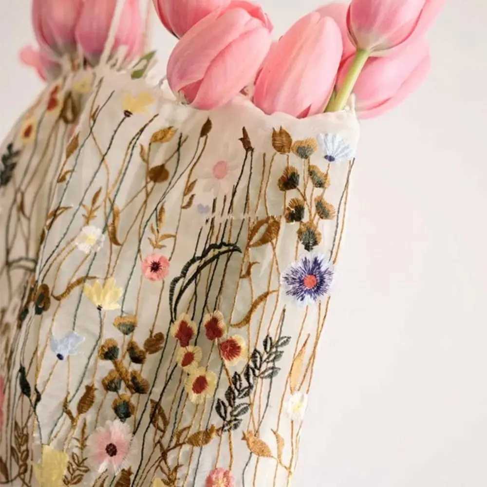 Camellia Flower Embroidery Cloth Bag Lace Large Capacity Canvas Shoulder Bag Grocery Handbags Storage Bag Ethnic Style Bag Women Z250219