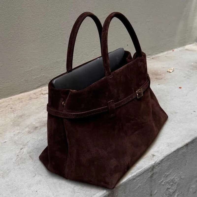 Faux Suede Tote Bags For Women Designer Handbag Purse 2024 New In Vintage Frosted Belt Buckle Commuting Underarm Shoulder