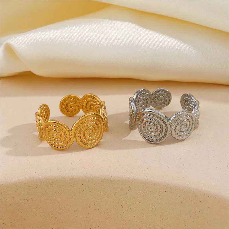 ANENJERY 316L Stainless Steel Tree Layer Splicing Screw Thread Round Open Ring for Wen Niche Retro Ring Party Jewelry X250220