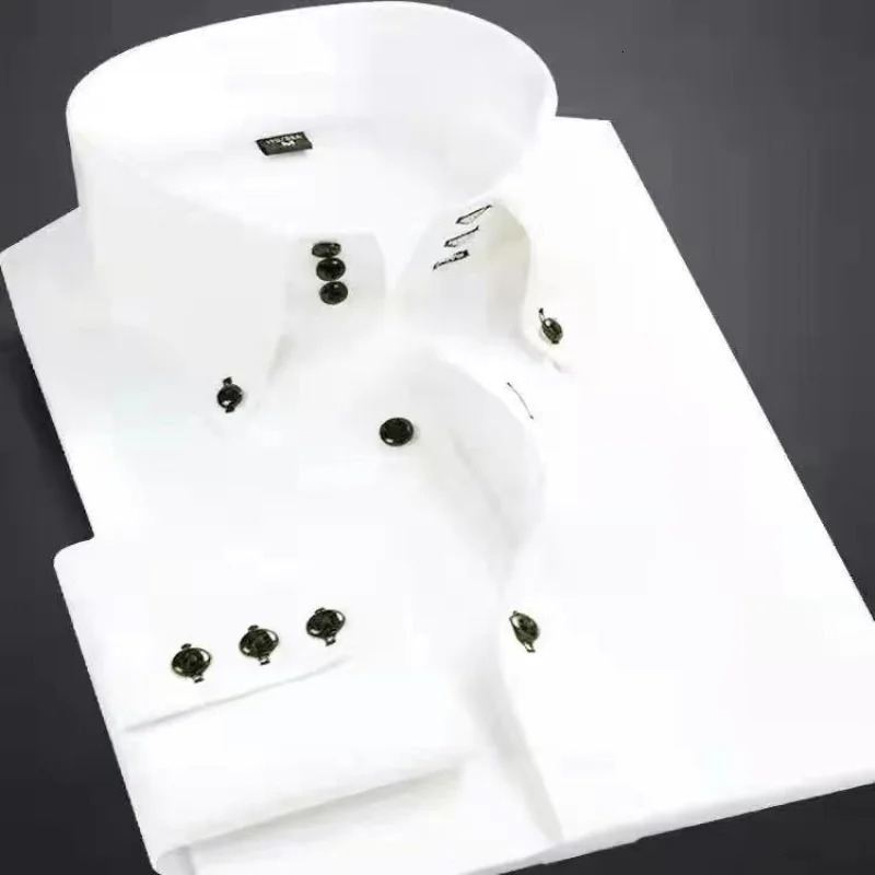 Mens Dress Shirt Buttondown Collar Korean Fashion Male Formal Business Slim Fit Casual Long Sleeve White Shirts Autumn 250220