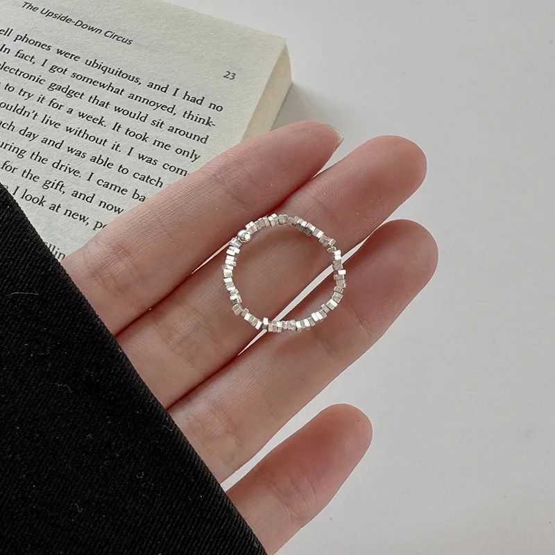 Square geometric ring niche n luck beads elastic rope plain ring 250213