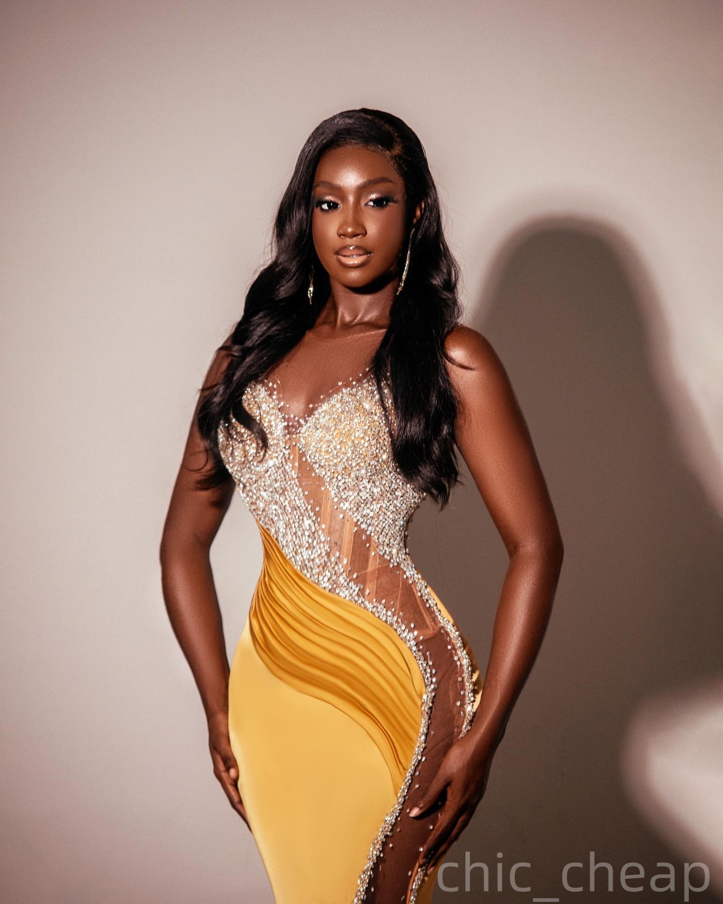 Yellow Illusion Mermaid Prom Dresses 2025 Satin Beaded Sheer Neck Evening Formal Party Second Birthday Engagement Gowns Plus Size Dress For Special Oc